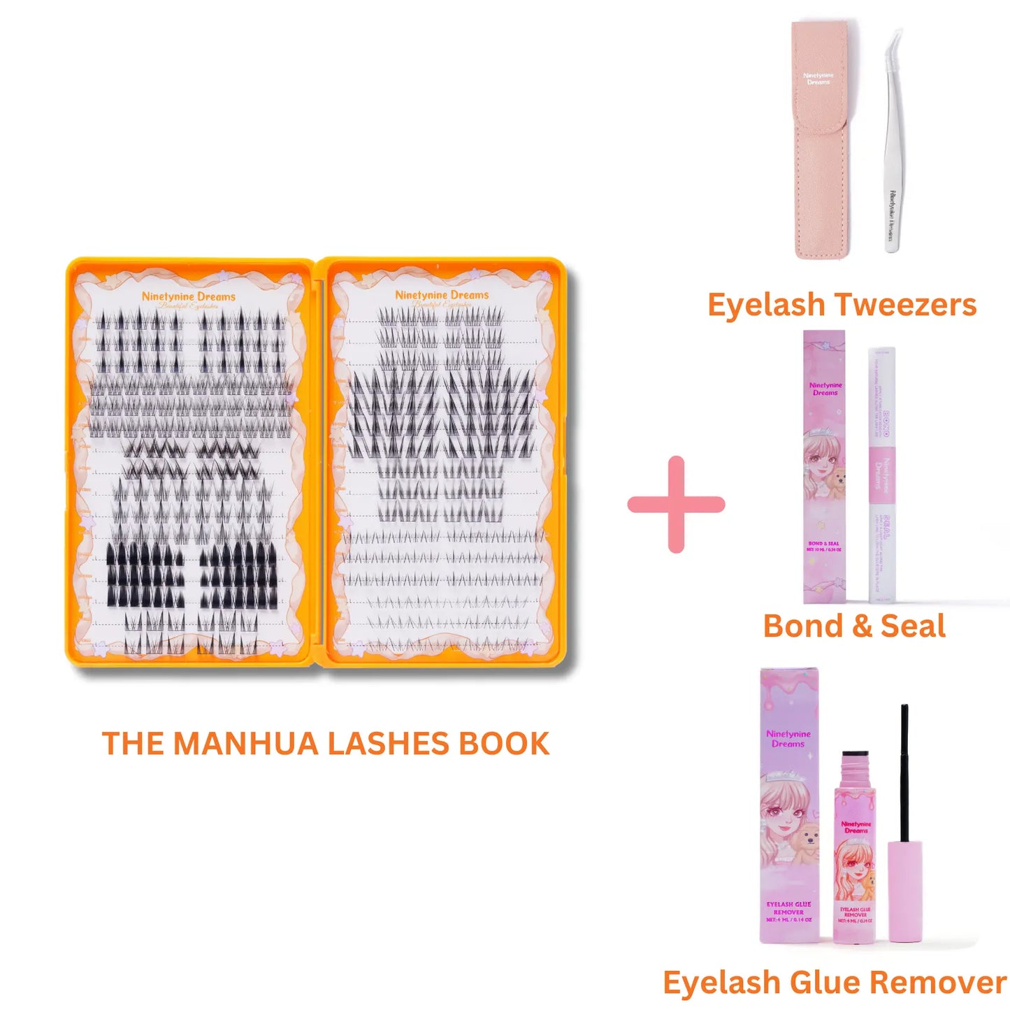 Ninetynine Dreams The Manhua Lashes Book – complete lash set with multiple styles of false eyelash clusters in spiky, wispy, and dramatic designs for versatile glam and anime-inspired looks.