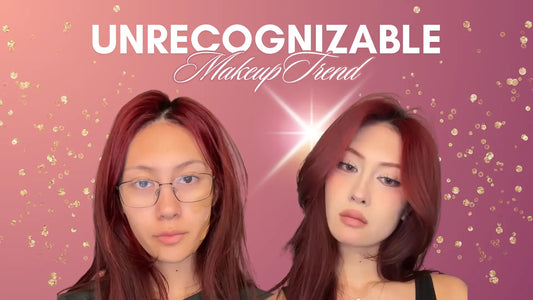 Unrecognizable makeup trend before and after with text saying unrecognizable makeup