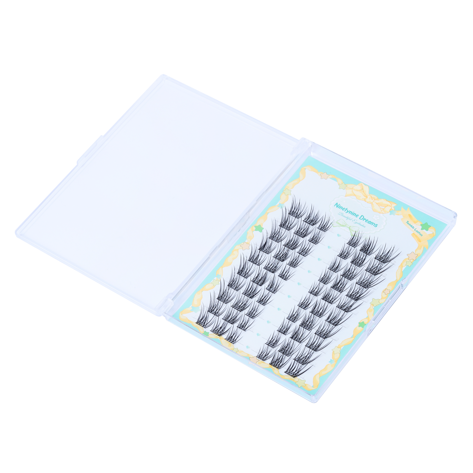 Open box of Ninetynine Dreams Twinkle Lashes – 60 natural cat-eye lash clusters with C+ curl for DIY eyelash extensions