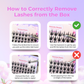 Step-by-step guide on how to correctly remove Ninetynine Dreams lashes from the box using tweezers, with do’s and don’ts for lash removal