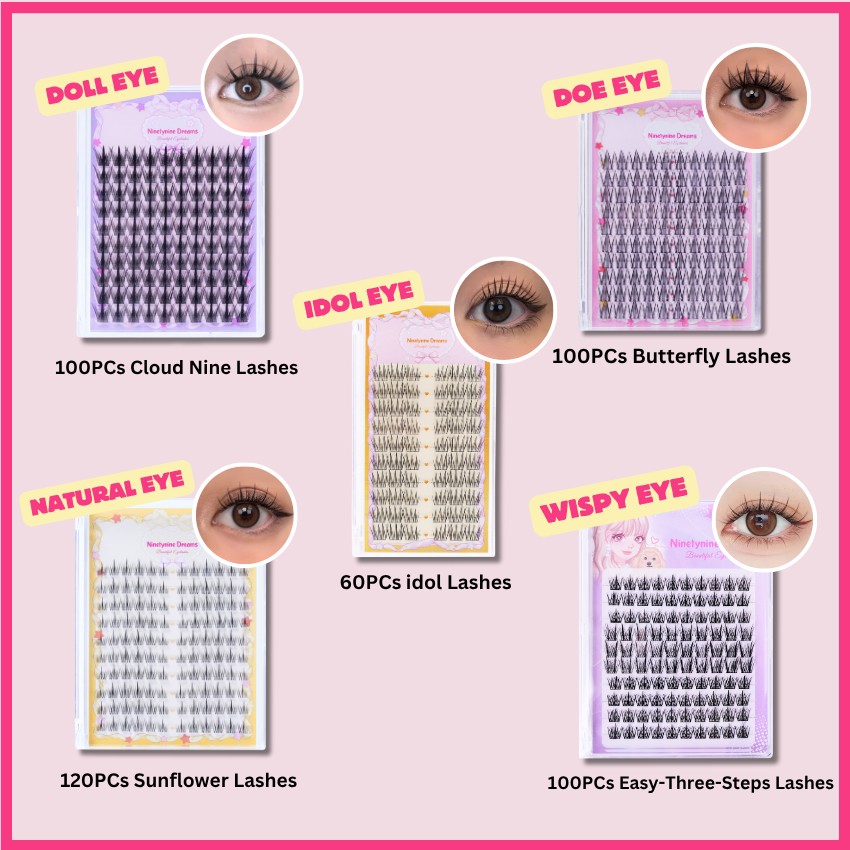 480PCs Ninetynine Dreams Manhua Lashes Bundle - idol, Easy-Three-Steps, Cloud Nine, Butterfly, Sunflower