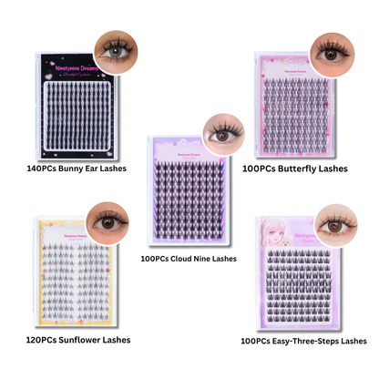 560PCs Ninetynine Dreams Manhua Lashes Bundle - Easy-Three-Steps, Cloud Nine, Butterfly, Sunflower, Bunny Ear
