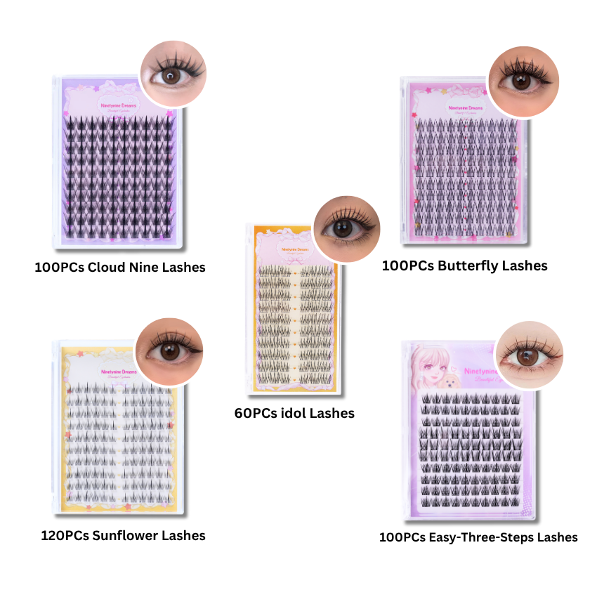 480PCs Ninetynine Dreams Manhua Lashes Bundle - idol, Easy-Three-Steps, Cloud Nine, Butterfly, Sunflower