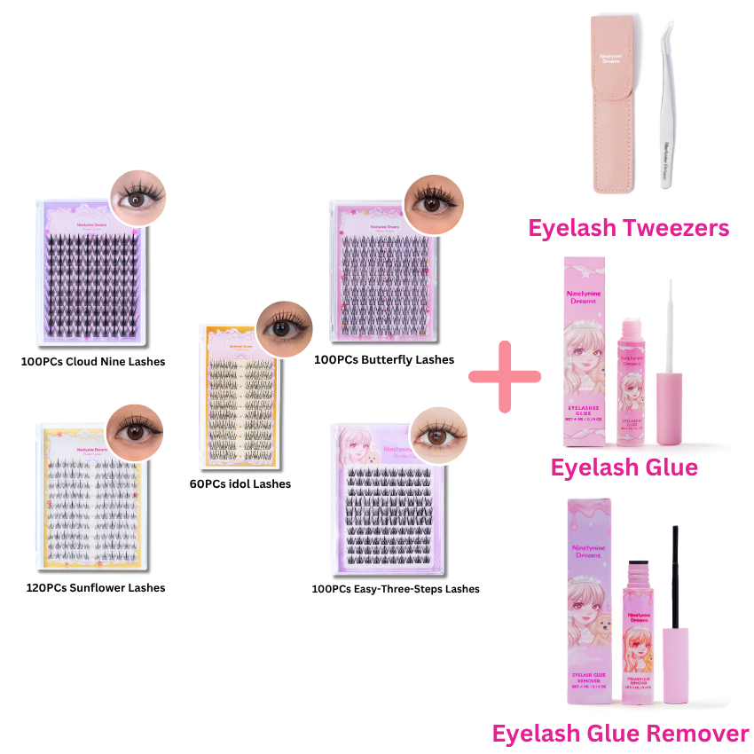 480PCs Ninetynine Dreams Manhua Lashes Bundle - idol, Easy-Three-Steps, Cloud Nine, Butterfly, Sunflower