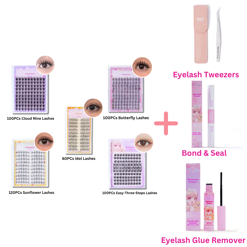 480PCs Ninetynine Dreams Manhua Lashes Bundle - idol, Easy-Three-Steps, Cloud Nine, Butterfly, Sunflower