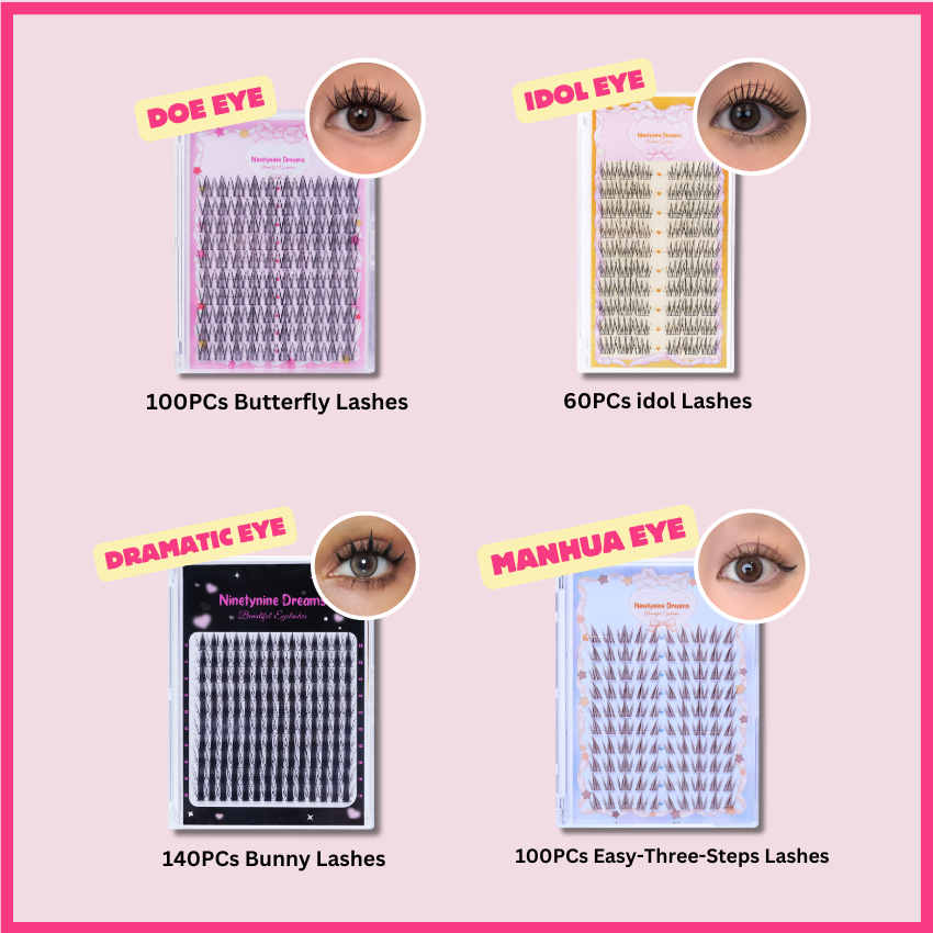 400PCs Ninetynine Dreams Manhua Lashes Bundle - Idol, Bunny Ear, Butterfly, Fantasy Brown