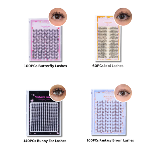 400PCs Ninetynine Dreams Manhua Lashes Bundle - Idol, Bunny Ear, Butterfly, Fantasy Brown