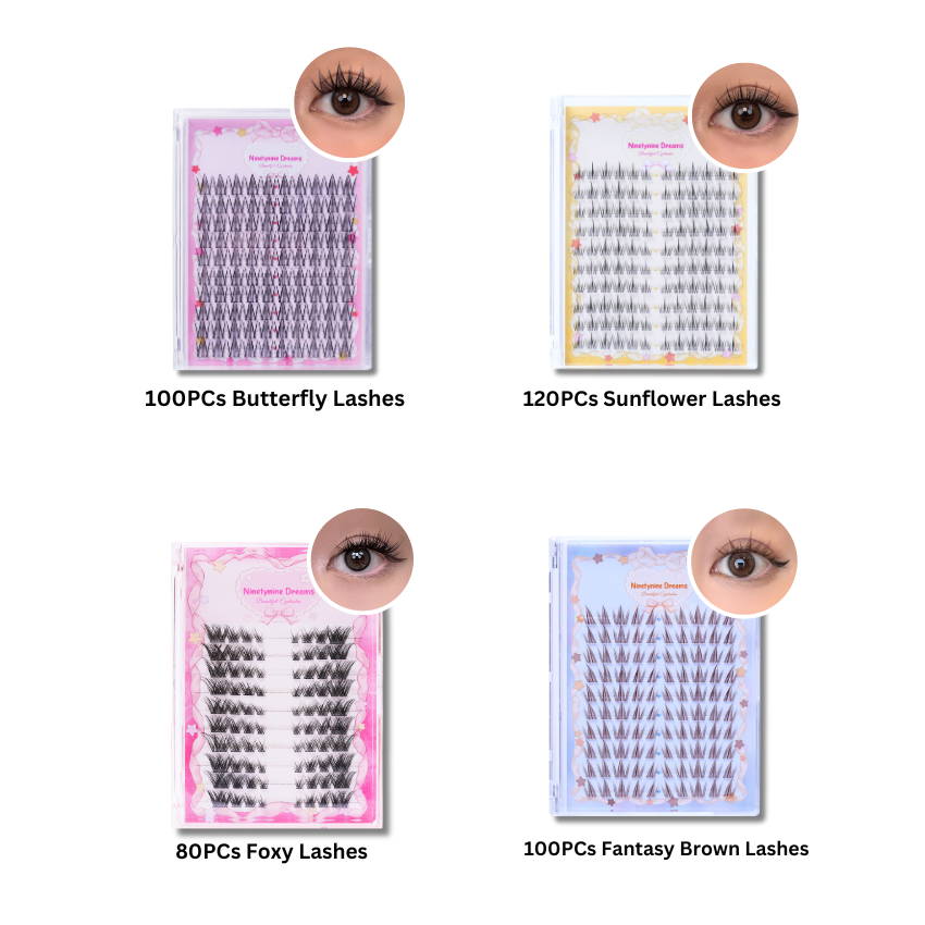 ♡ 400PCs Ninetynine Dreams Manhua Lashes Bundle - Foxy, Sunflower, Butterfly, Fantasy Brown