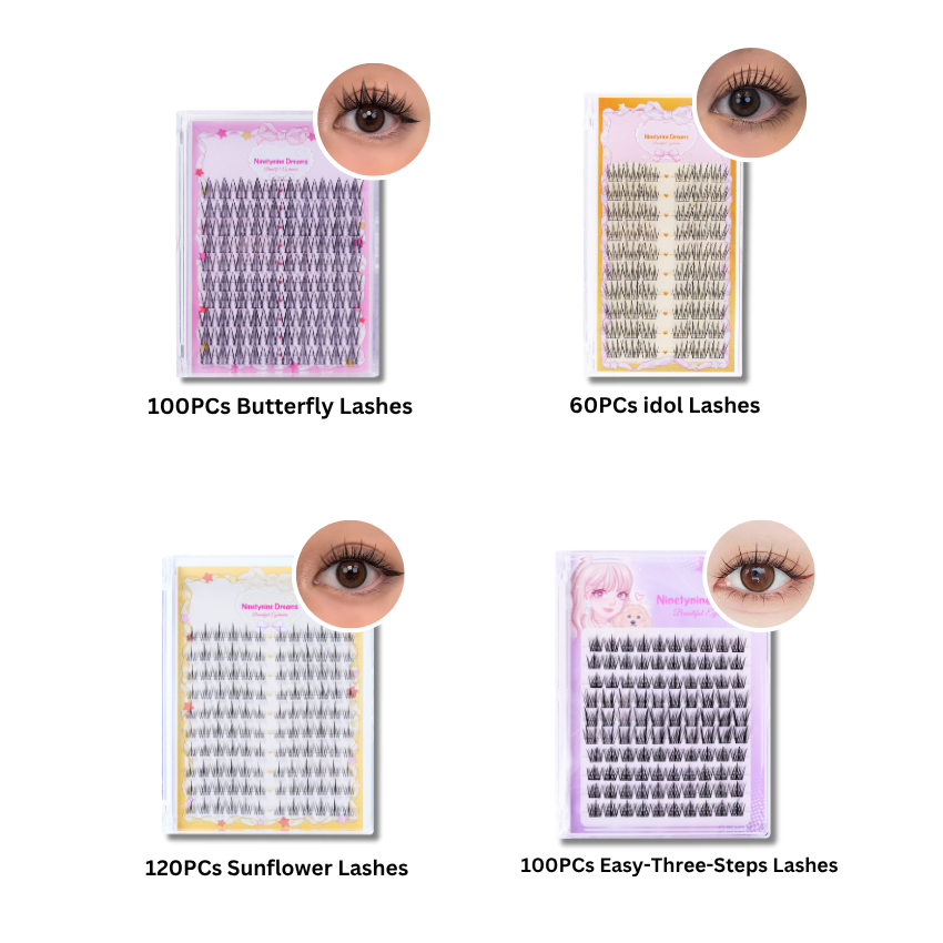 380PCs Ninetynine Dreams Manhua Lashes Bundle - idol, Easy-Three-Steps, Butterfly, Sunflower