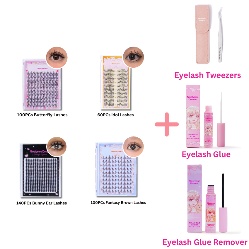 400PCs Ninetynine Dreams Manhua Lashes Bundle - Idol, Bunny Ear, Butterfly, Fantasy Brown