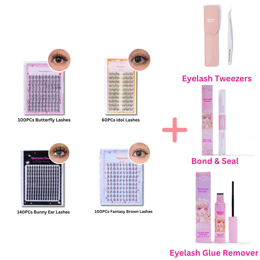 400PCs Ninetynine Dreams Manhua Lashes Bundle - Idol, Bunny Ear, Butterfly, Fantasy Brown