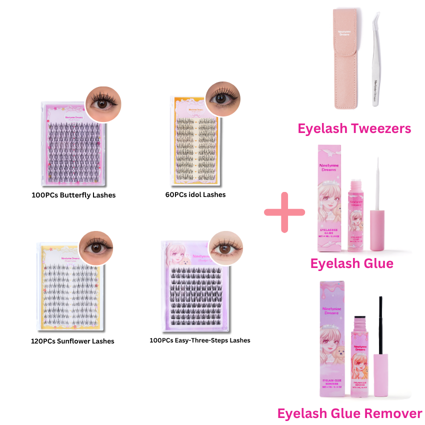380PCs Ninetynine Dreams Manhua Lashes Bundle - idol, Easy-Three-Steps, Butterfly, Sunflower