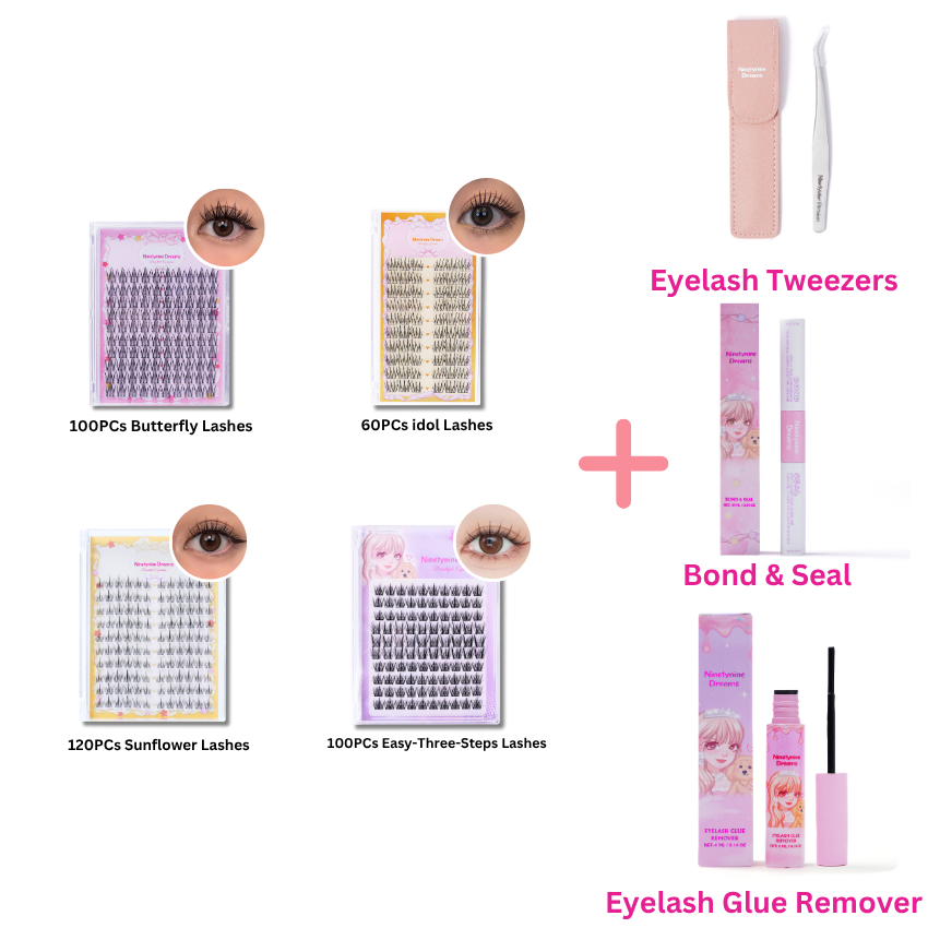 380PCs Ninetynine Dreams Manhua Lashes Bundle - idol, Easy-Three-Steps, Butterfly, Sunflower