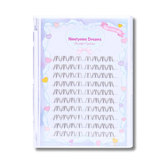 Front view of the 80PCs Fantasy Lower Lashes set, showcasing a full collection of finely arranged lower lashes in sleek, minimalist packaging designed to enhance the lower lash line with subtle volume and precision.
