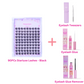 One pack of 90PCs Starluxe Black lashes displayed alongside purple tweezers, lash glue, and lash remover, showcasing a complete lash application kit with elegant tools and premium lashes.