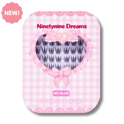 Ninetynine Dreams No Glue Sugarpluff Lashes packaging with self-adhesive lash clusters