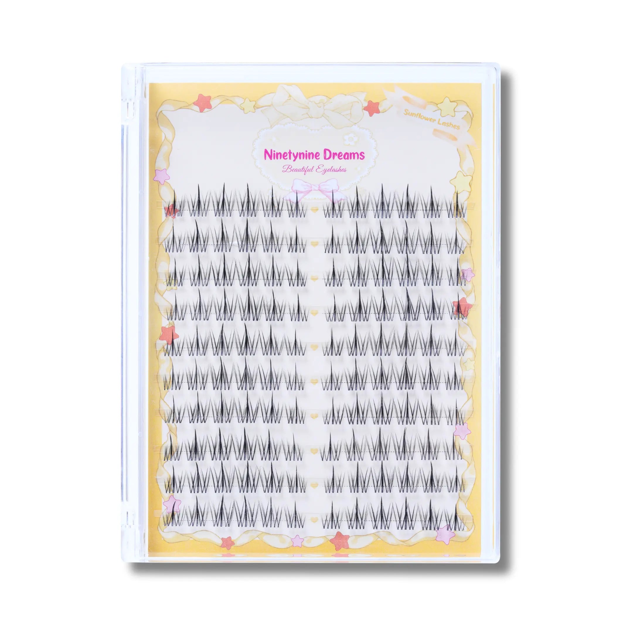 Front view of Ninetynine Dreams Sunflower Lashes showing front of case and lashes in case