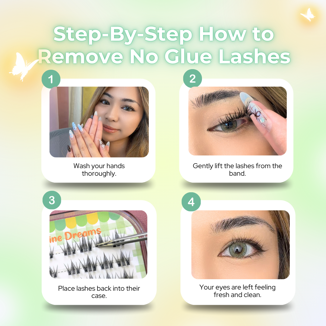 Step-by-step removal tutorial for No Glue Auradream self-adhesive lashes