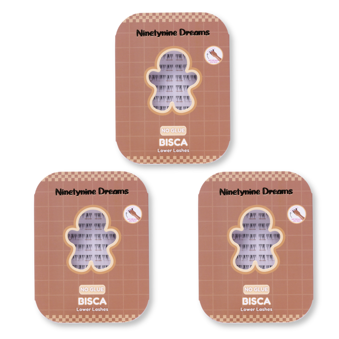 Three-pack set of No Glue Bisca Lower Lashes for multiple applications