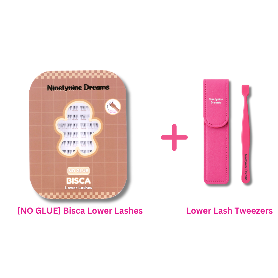 Bisca No Glue Lower Lashes with precision lash tweezers.