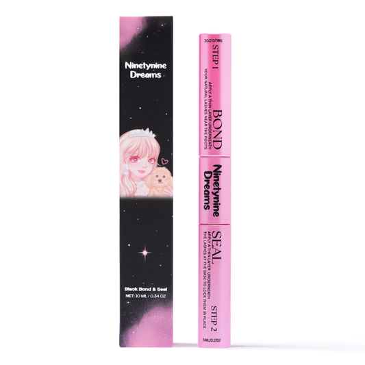 Black Bond & Seal lash glue for cluster lashes with dual-ended bond and seal packaging by Ninetynine Dreams.
