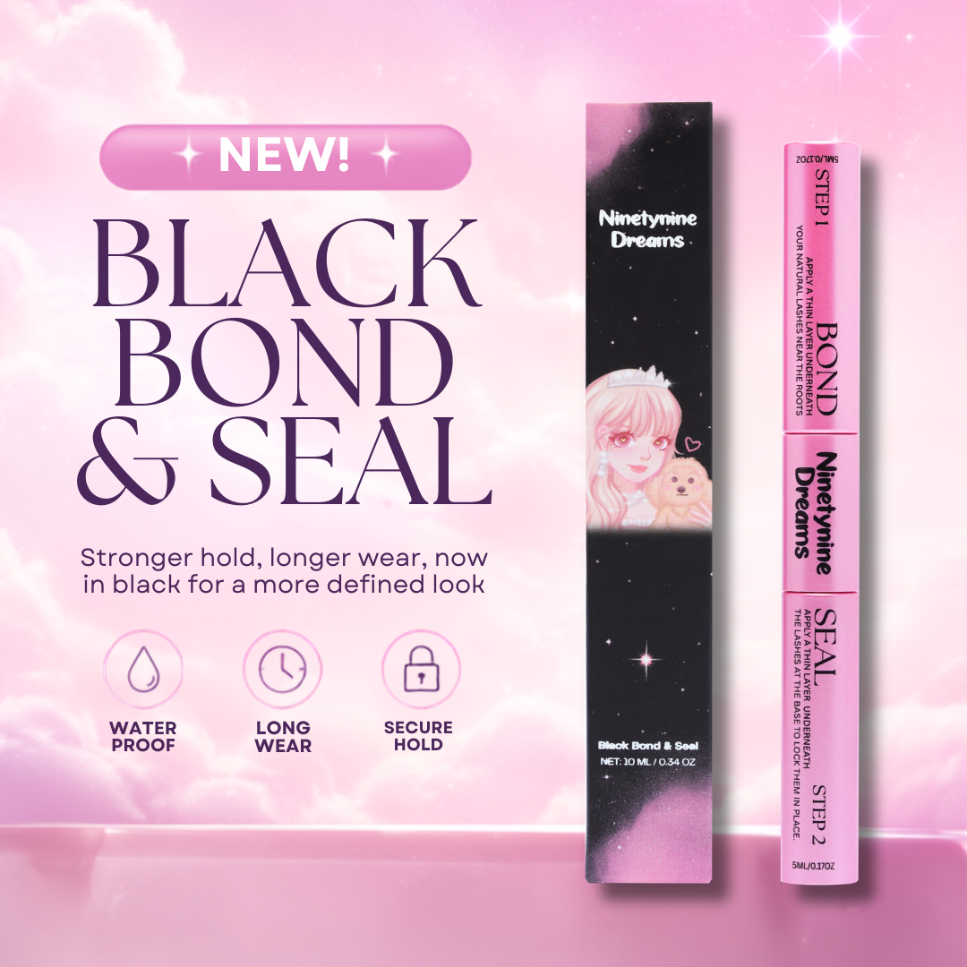 Black Bond & Seal for DIY lash extensions that dries black for a seamless lash line with up to 7-day hold.