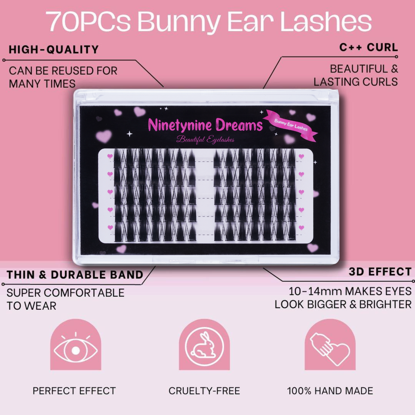 70PCs Bunny Ear Lashes