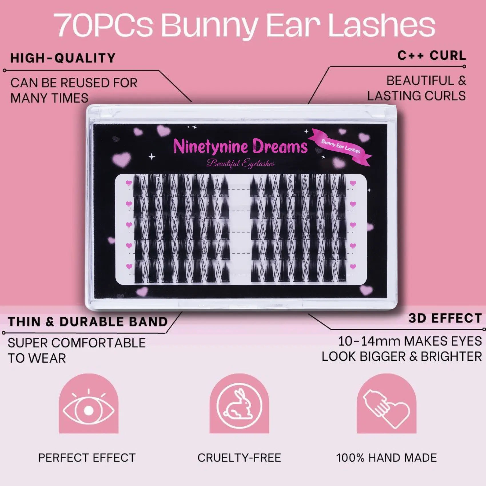70PCs Bunny Ear Lashes Ninetynine Dreams
