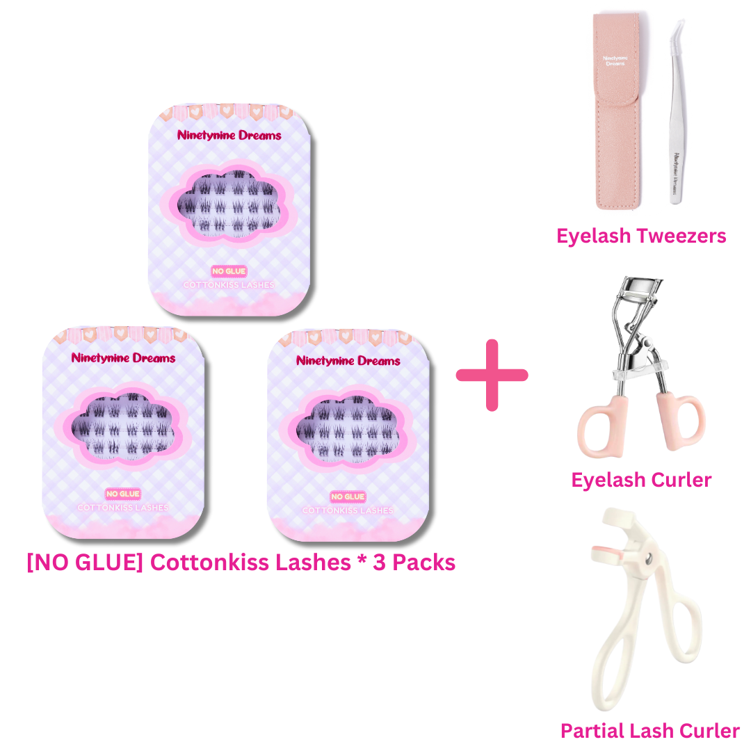 Three pack No Glue Cottonkiss Lashes bundle with lash tools