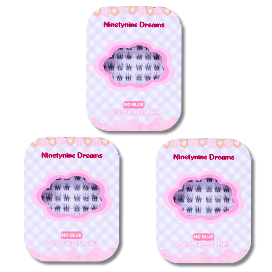 Three pack bundle of No Glue Cottonkiss Lashes with tweezers