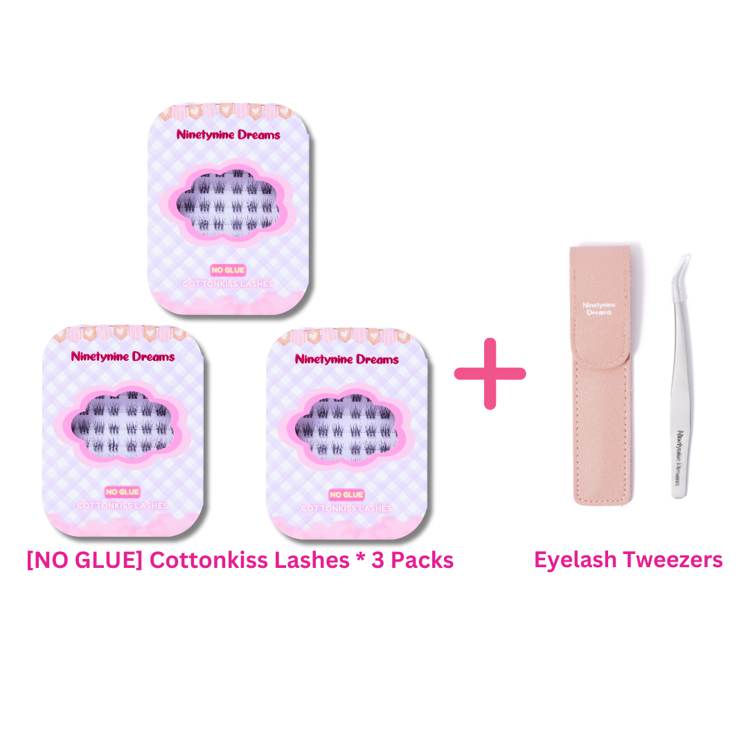 Three pack bundle of No Glue Cottonkiss Lashes with tweezers
