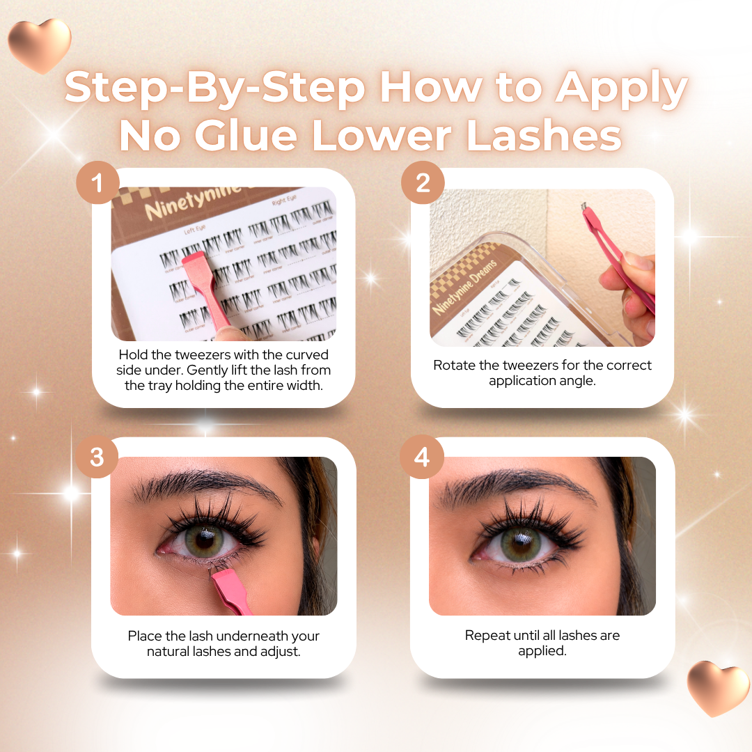 Step-by-step instructions for applying No Glue Bisca Lower Lashes