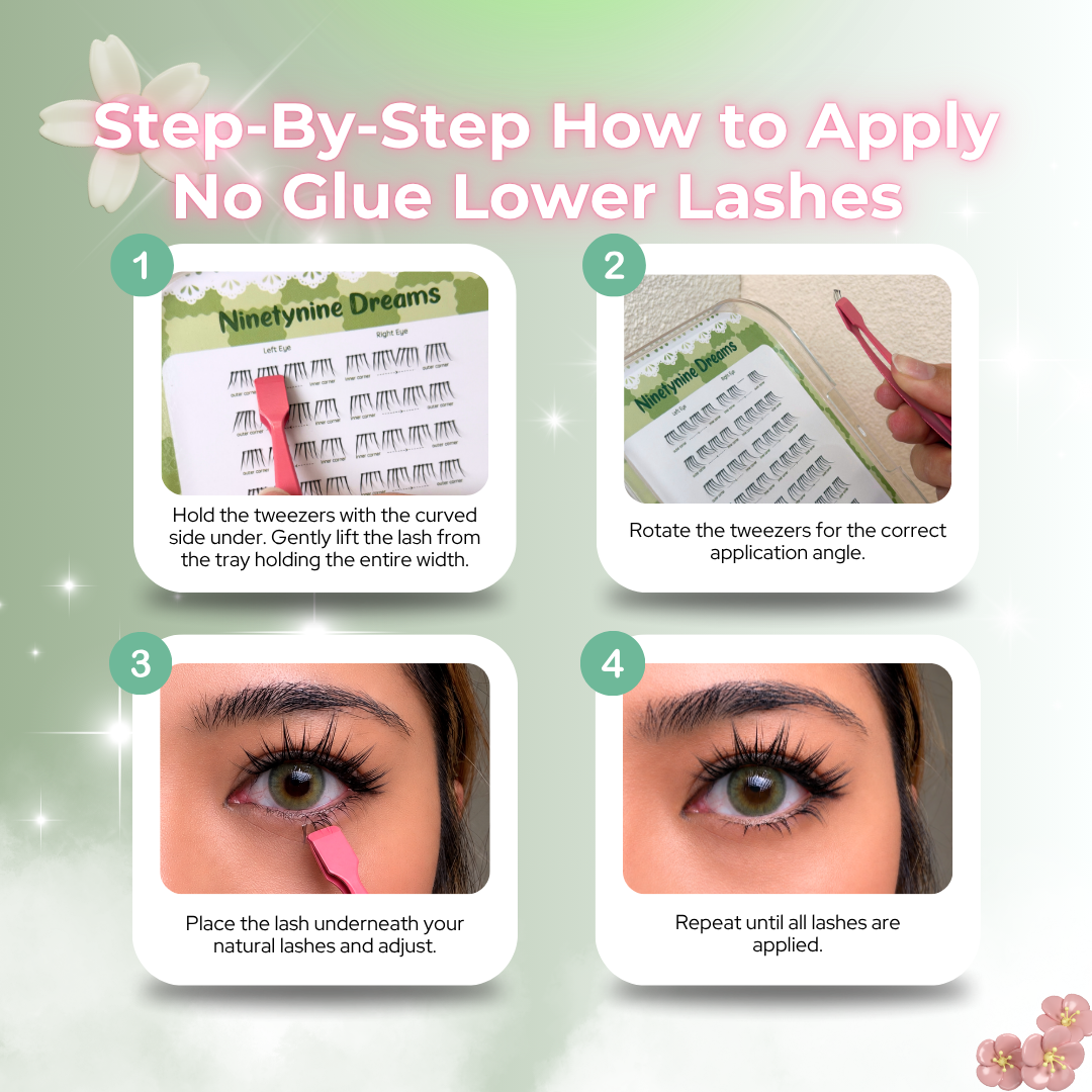 Step-by-step instructions for applying No Glue Melora Lower Lashes