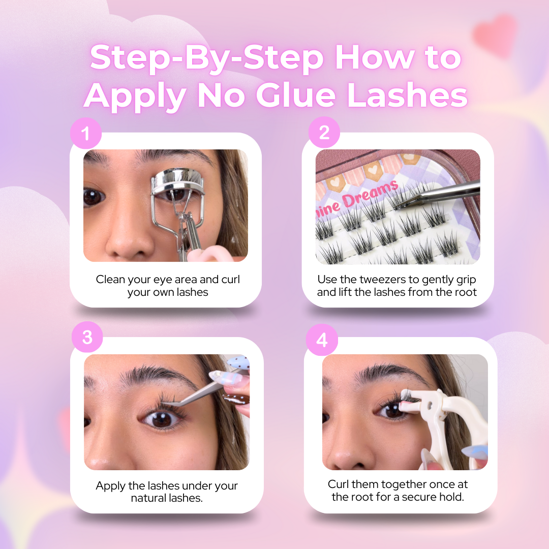 Step-by-step tutorial showing how to apply No Glue Cottonkiss Lashes