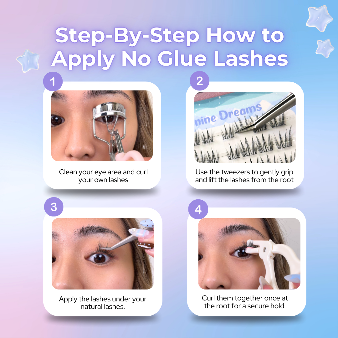 Step-by-step tutorial for applying No Glue Milkystar Lashes