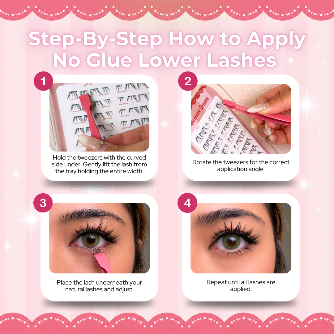 Step-by-step instructions for applying No Glue Rosea Lower Lashes