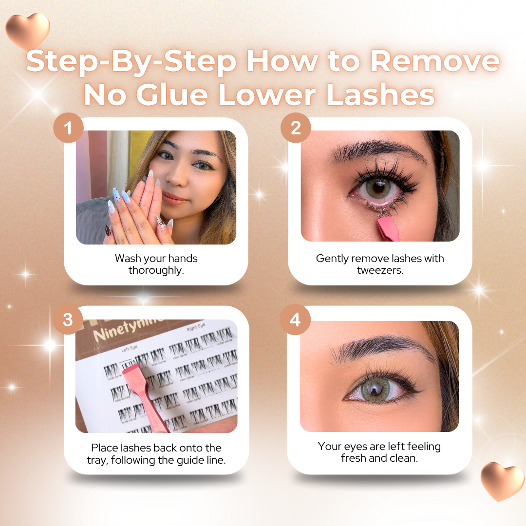 Step-by-step guide for safely removing No Glue Bisca Lower Lashes