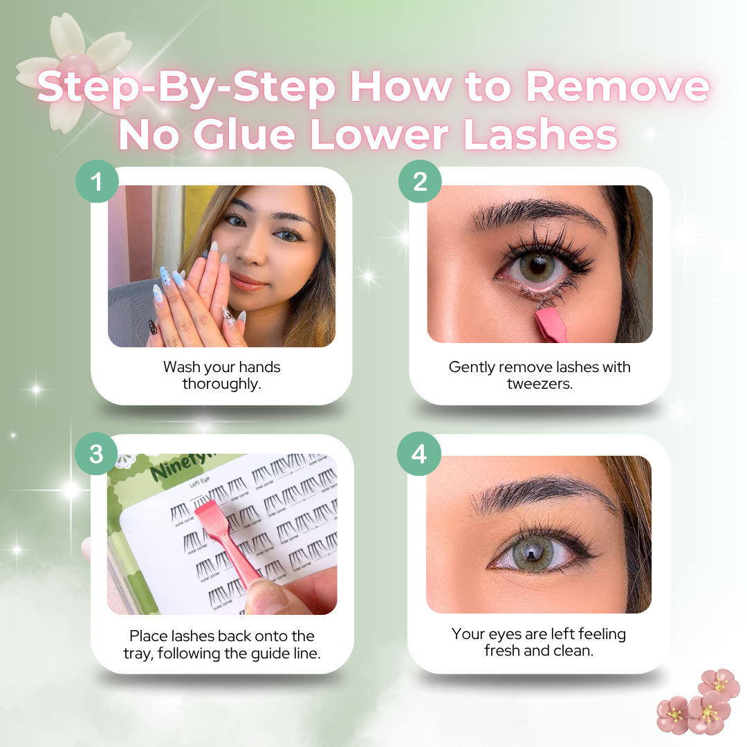 Step-by-step guide for safely removing No Glue lower lashes from the Everglow Bundle