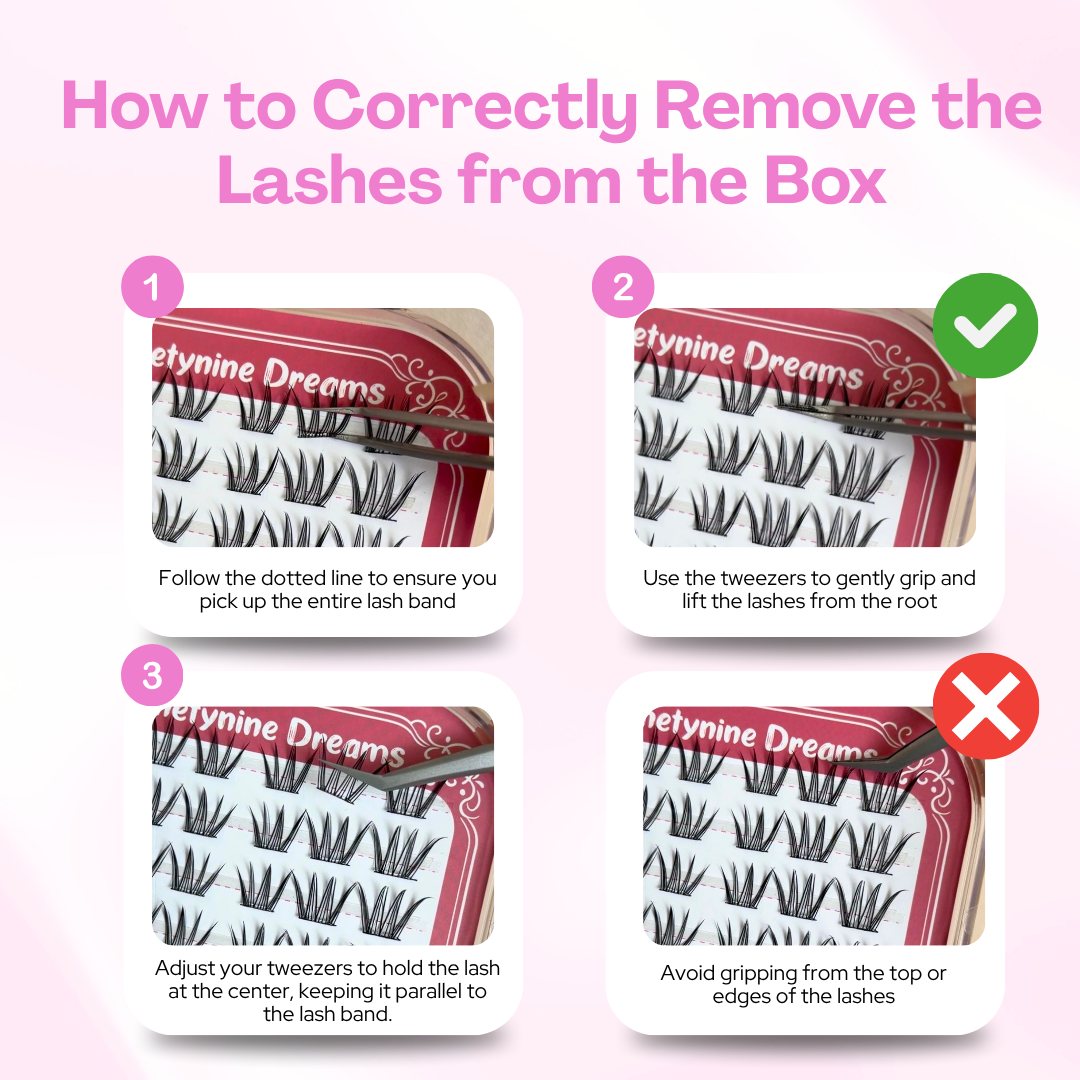 Tutorial showing the correct way to remove [NO GLUE] Afterblush self-adhesive cluster lashes from the tray.