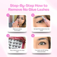 Step-by-step guide for safely removing [NO GLUE] Afterblush self-adhesive cluster lashes after wear.
