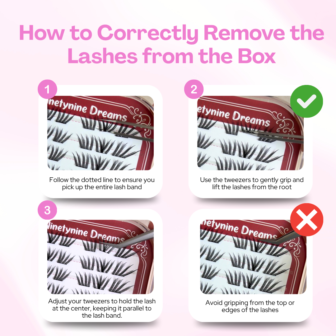Tutorial showing the correct way to remove [NO GLUE] Lovestain self-adhesive cluster lashes from the tray.