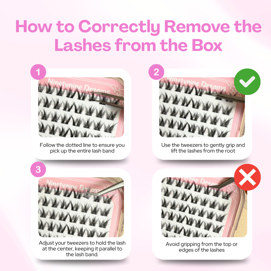 Tutorial showing the correct way to remove [NO GLUE] Pinkwhisper self-adhesive cluster lashes from the tray.