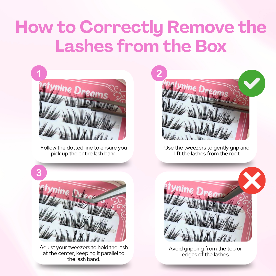 Tutorial showing the correct way to remove [NO GLUE] Roseveil self-adhesive cluster lashes from the tray.