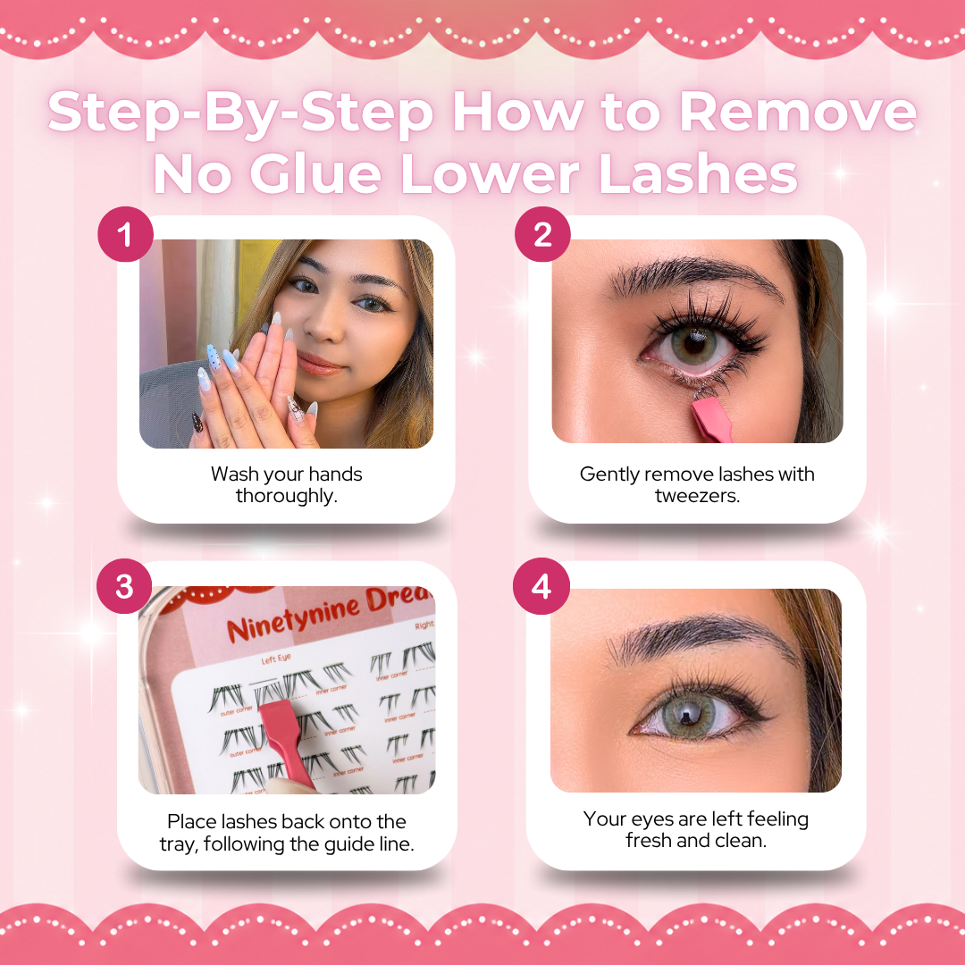 Step-by-step guide for safely removing No Glue Rosea Lower Lashes