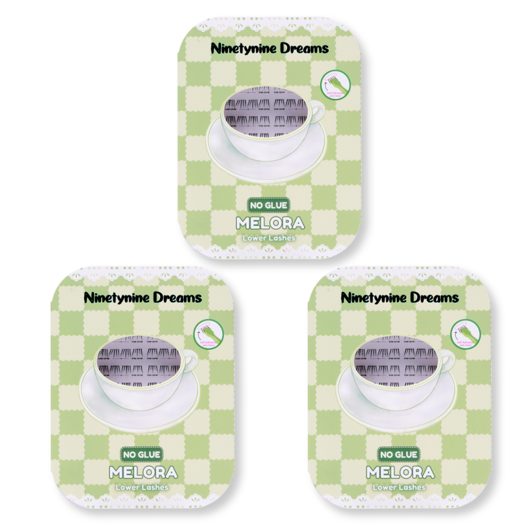 Three-pack set of No Glue Melora Lower Lashes for multiple applications