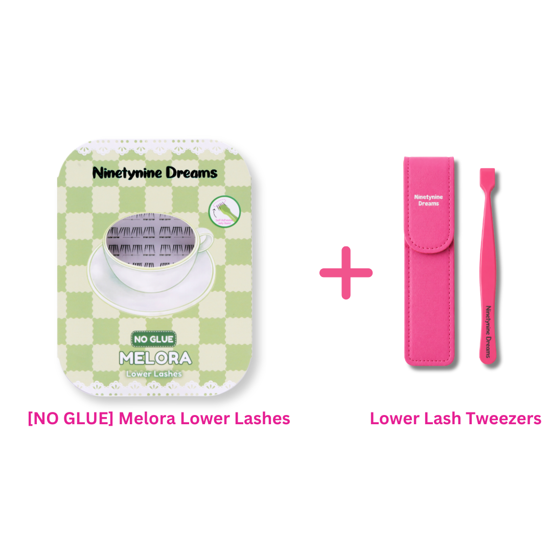 No Glue Melora Lower Lashes bundle with precision lash tweezers for easy application