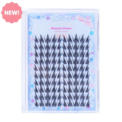 Front view of Ninetynine Dreams' 100PCs Fantasy Lashes, showcasing their spiky design and thin black band.