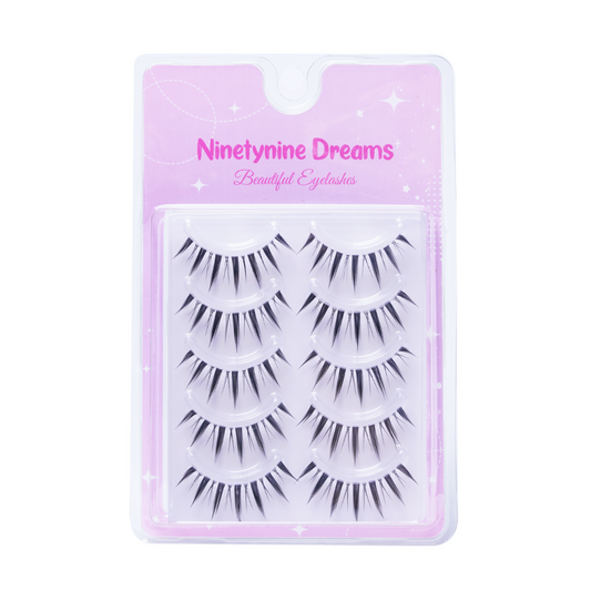 5 Pairs Fairy Lashes, featuring a wispy, dreamy design with 10-15mm length and a soft, flexible band for a magical, lightweight lash look