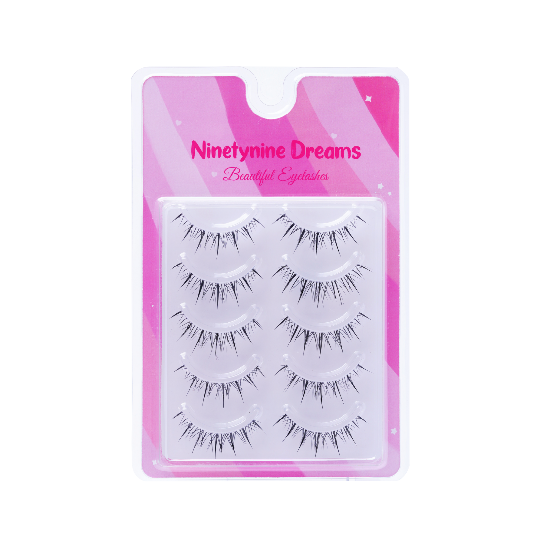 5 Pairs Natural False Lashes, featuring a soft, lightweight design with 8-12mm length and a flexible band for a seamless everyday look