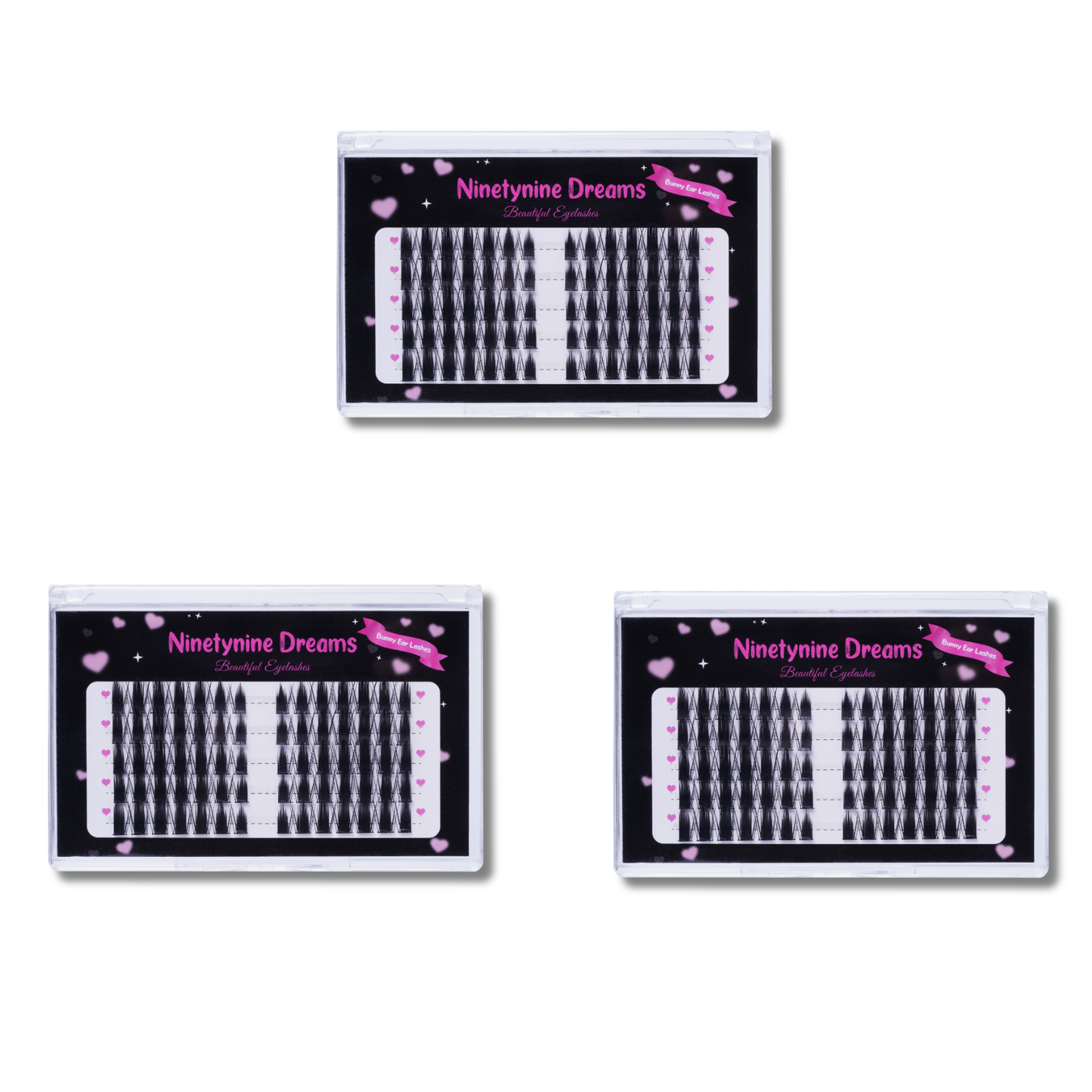 Ninetynine Dreams Bunny Ear Lashes – 3 pack photo. premium cluster false eyelashes in black, wispy and lightweight lash extensions for natural, fluffy volume.